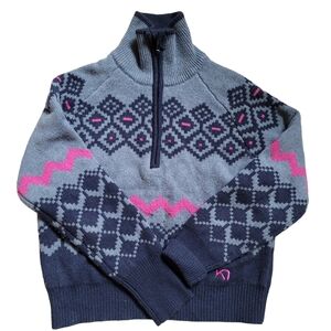 Kari Traa Agnes Knit Wool Blend Sweater Size Large Half Zip Grey Blue Pink